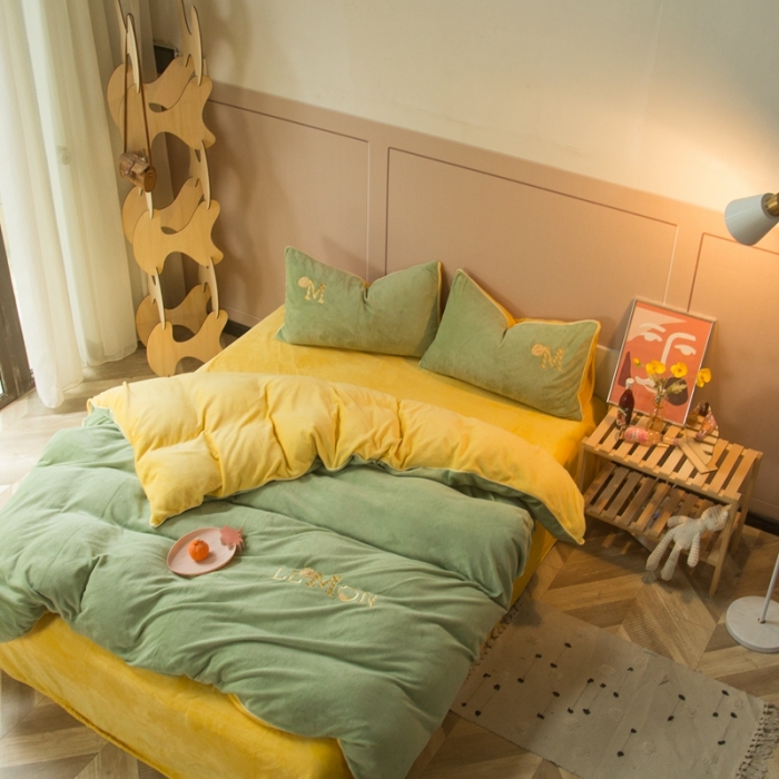 91家纺网 家纺一手货源 找家纺 凡客家居 2021秋冬新款工艺款牛奶绒四件套 梦想生活