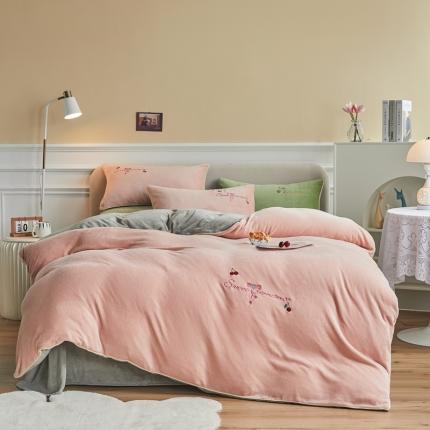 凡客家居 2021秋冬新款工艺款牛奶绒四件套 甜蜜樱桃