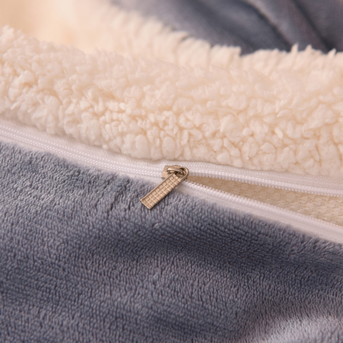 91家纺网 家纺一手货源 找家纺 艾米 2021新款牛奶绒羊羔绒双拼四件套 灰色