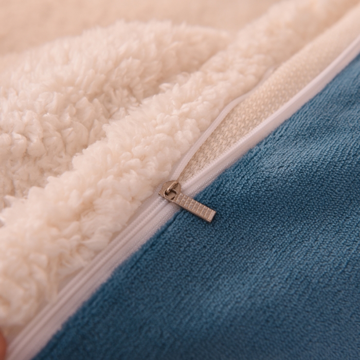 91家纺网 家纺一手货源 找家纺 艾米 2021新款牛奶绒羊羔绒双拼四件套 深蓝