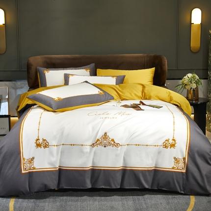 91家纺网 家纺一手货源 找家纺 凡客 2022春夏新款60S贡缎长绒棉印花四件套 花栖寻梦