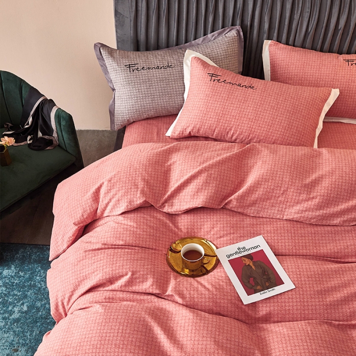 91家纺网 家纺一手货源 找家纺 凡客2021秋冬新款全棉磨毛刺绣四件套-潘多拉潘多拉（豆沙）