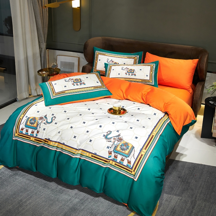 91家纺网 家纺一手货源 找家纺 凡客 2022春夏新款60S贡缎长绒棉印花四件套 都市丽人