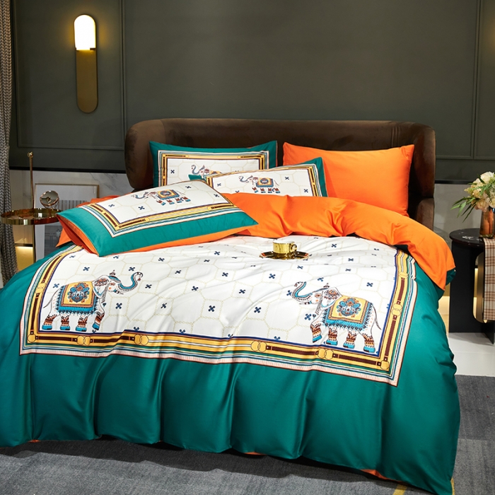 91家纺网 家纺一手货源 找家纺 凡客 2022春夏新款60S贡缎长绒棉印花四件套 都市丽人