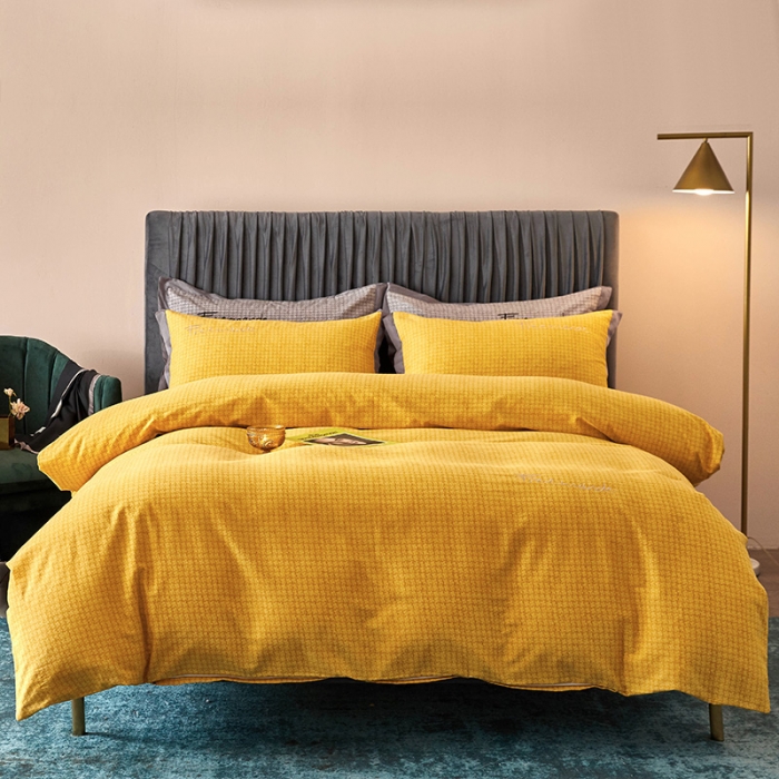 91家纺网 家纺一手货源 找家纺 凡客2021秋冬新款全棉磨毛刺绣四件套-潘多拉 潘多拉（黄）