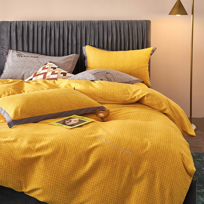 91家纺网 家纺一手货源 找家纺 凡客2021秋冬新款全棉磨毛刺绣四件套-潘多拉 潘多拉（黄）