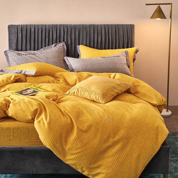 91家纺网 家纺一手货源 找家纺 凡客2021秋冬新款全棉磨毛刺绣四件套-潘多拉 潘多拉（黄）