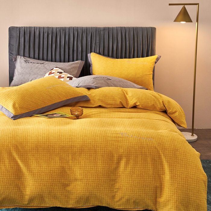 91家纺网 家纺一手货源 找家纺 凡客2021秋冬新款全棉磨毛刺绣四件套-潘多拉 潘多拉（黄）