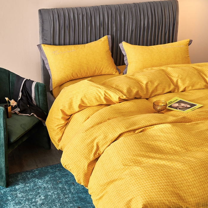 91家纺网 家纺一手货源 找家纺 凡客2021秋冬新款全棉磨毛刺绣四件套-潘多拉 潘多拉（黄）