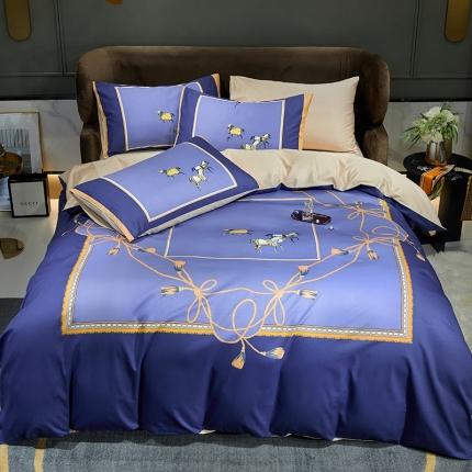 凡客 2022春夏新款60S贡缎长绒棉印花四件套 蓝语迷情