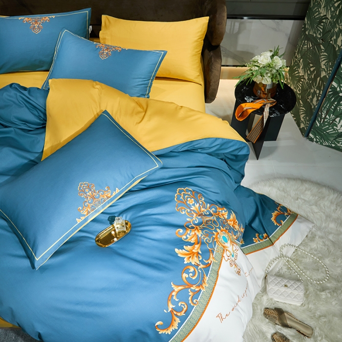 91家纺网 家纺一手货源 找家纺 凡客 2022春夏新款60S贡缎长绒棉印花四件套 悠漾花影