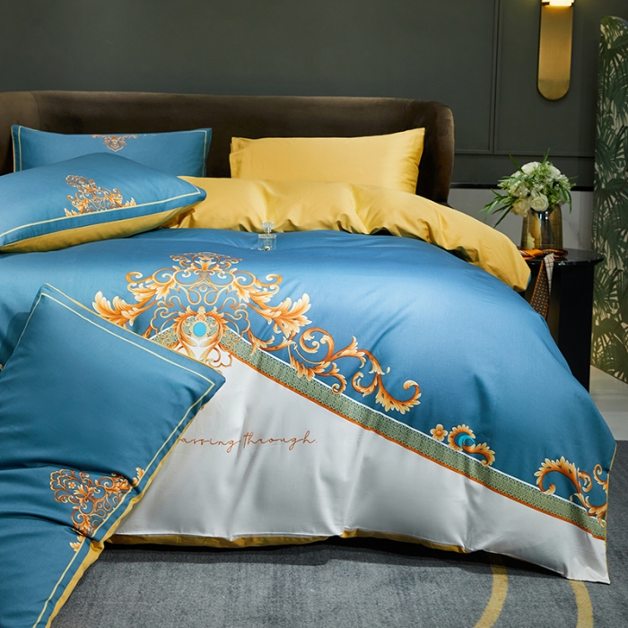 91家纺网 家纺一手货源 找家纺 凡客 2022春夏新款60S贡缎长绒棉印花四件套 悠漾花影