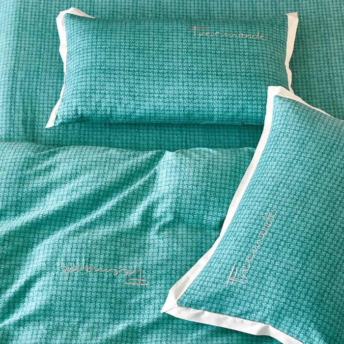 91家纺网 家纺一手货源 找家纺 凡客2021秋冬新款全棉磨毛刺绣四件套-潘多拉 潘多拉（绿）