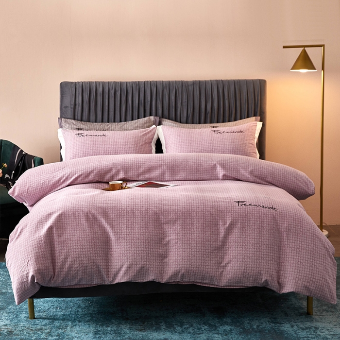 91家纺网 家纺一手货源 找家纺 凡客2021秋冬新款全棉磨毛刺绣四件套-潘多拉 潘多拉（紫）