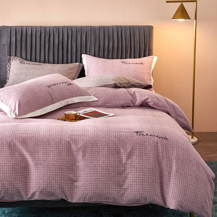 91家纺网 家纺一手货源 找家纺 凡客2021秋冬新款全棉磨毛刺绣四件套-潘多拉 潘多拉（紫）