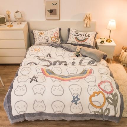 91家纺网 家纺一手货源 找家纺 懒猫家纺 2021新款大版雪花绒四件套 彩虹微笑