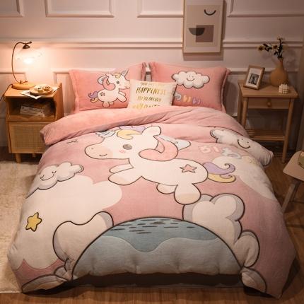 91家纺网 家纺一手货源 找家纺 懒猫家纺 2021新款大版雪花绒四件套 独角兽