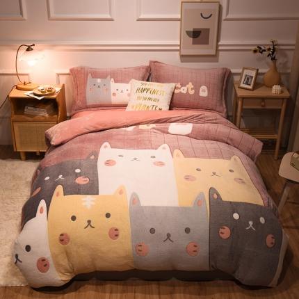91家纺网 家纺一手货源 找家纺 懒猫家纺 2021新款大版雪花绒四件套 萌猫派对