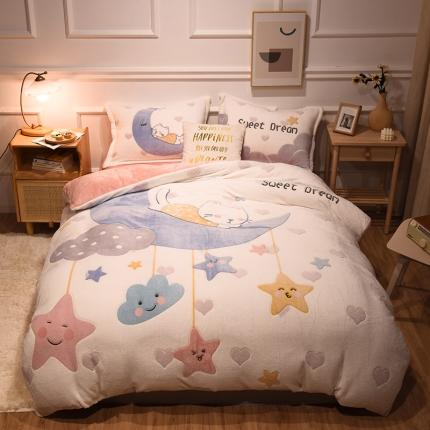 91家纺网 家纺一手货源 找家纺 懒猫家纺 2021新款大版雪花绒四件套 甜甜的梦