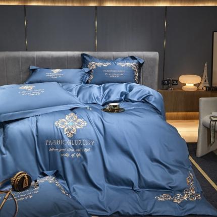 凡客2022春夏新款浪漫时节60S贡缎长绒棉绣花四件套 浪漫时节（宝蓝）