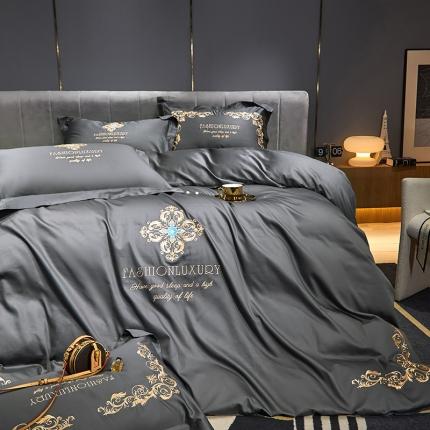 凡客2022春夏新款浪漫时节60S贡缎长绒棉绣花四件套 浪漫时节（深灰）