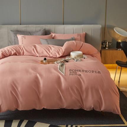 91家纺网 家纺一手货源 找家纺 凡客2021秋冬新款贝利卡埃类棉刺绣磨毛四件套 贝利卡-粉玉