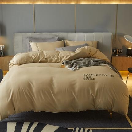 91家纺网 家纺一手货源 找家纺 凡客2021秋冬新款贝利卡埃类棉刺绣磨毛四件套 贝利卡-米黄