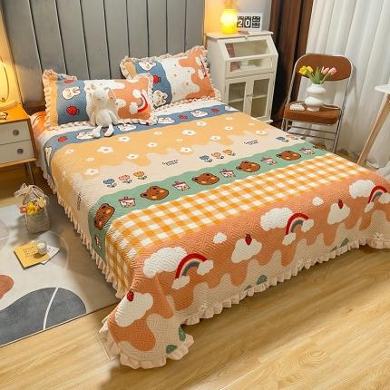 91家纺网 家纺一手货源 找家纺 索飞特牛奶绒夹棉绗缝床盖三件套 布朗熊