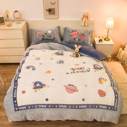 91家纺网 家纺一手货源 找家纺 懒猫家纺 2021新款大版雪花绒四件套 星球幻想