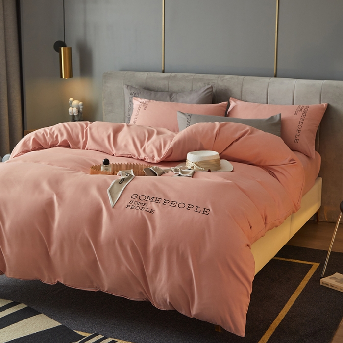 91家纺网 家纺一手货源 找家纺 凡客2021秋冬新款贝利卡埃类棉刺绣磨毛四件套 贝利卡-粉玉