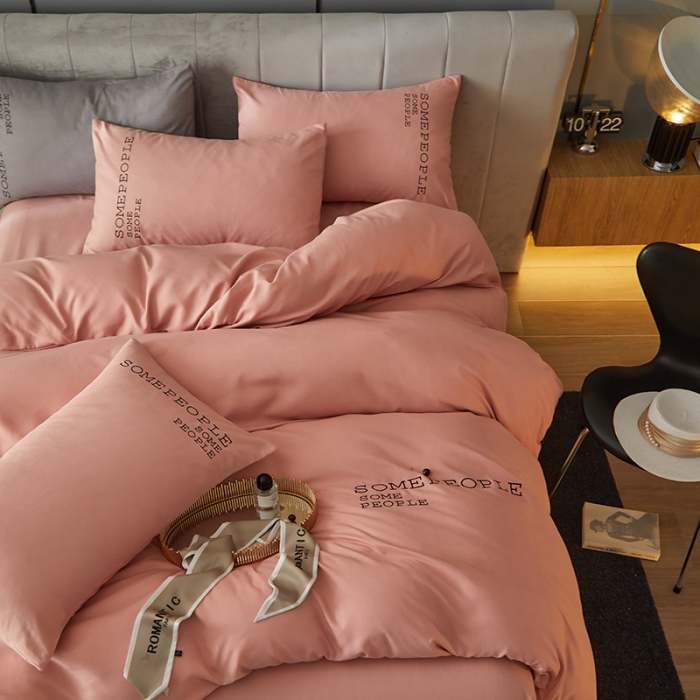 91家纺网 家纺一手货源 找家纺 凡客2021秋冬新款贝利卡埃类棉刺绣磨毛四件套 贝利卡-粉玉