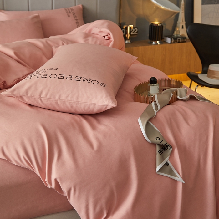 91家纺网 家纺一手货源 找家纺 凡客2021秋冬新款贝利卡埃类棉刺绣磨毛四件套 贝利卡-粉玉