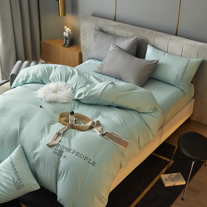 91家纺网 家纺一手货源 找家纺 凡客2021秋冬新款贝利卡埃类棉刺绣磨毛四件套 贝利卡-湖绿