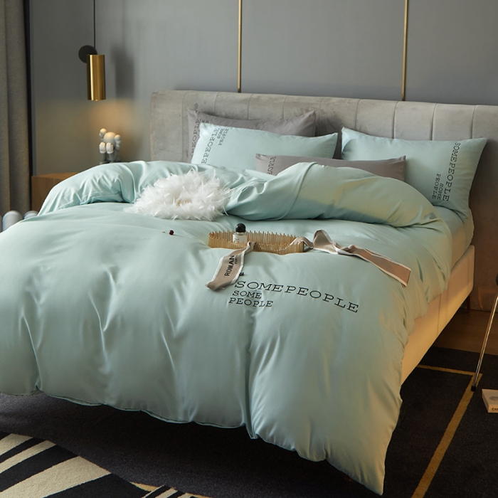 91家纺网 家纺一手货源 找家纺 凡客2021秋冬新款贝利卡埃类棉刺绣磨毛四件套 贝利卡-湖绿