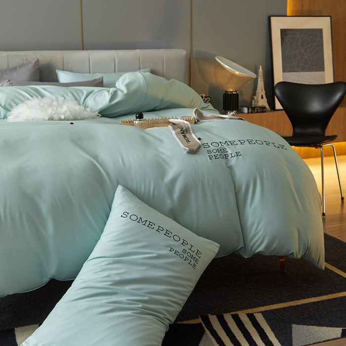 91家纺网 家纺一手货源 找家纺 凡客2021秋冬新款贝利卡埃类棉刺绣磨毛四件套 贝利卡-湖绿