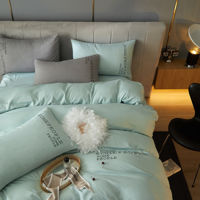 91家纺网 家纺一手货源 找家纺 凡客2021秋冬新款贝利卡埃类棉刺绣磨毛四件套 贝利卡-湖绿