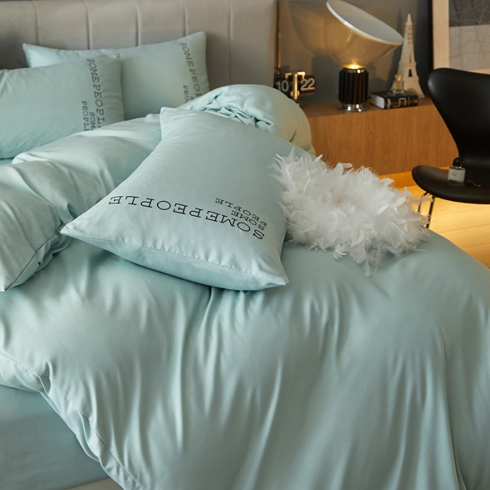 91家纺网 家纺一手货源 找家纺 凡客2021秋冬新款贝利卡埃类棉刺绣磨毛四件套 贝利卡-湖绿