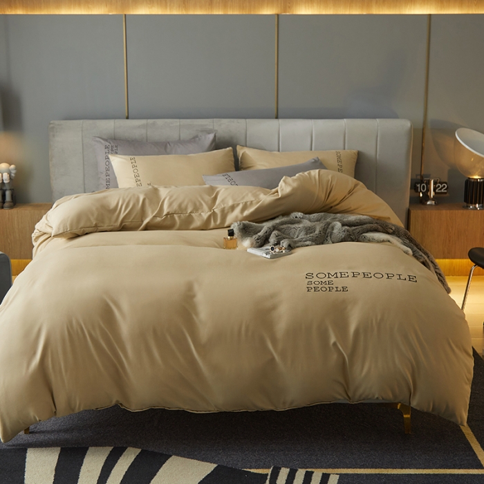 91家纺网 家纺一手货源 找家纺 凡客2021秋冬新款贝利卡埃类棉刺绣磨毛四件套 贝利卡-米黄