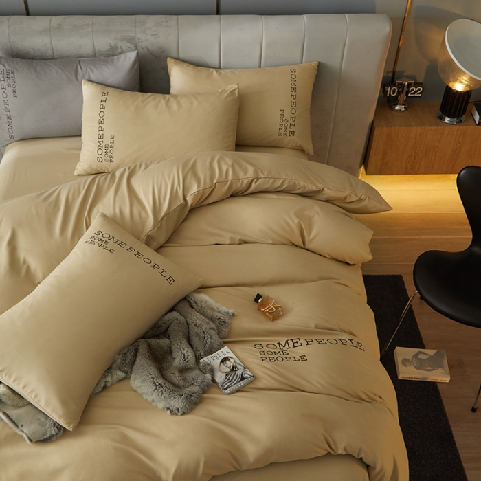 91家纺网 家纺一手货源 找家纺 凡客2021秋冬新款贝利卡埃类棉刺绣磨毛四件套 贝利卡-米黄