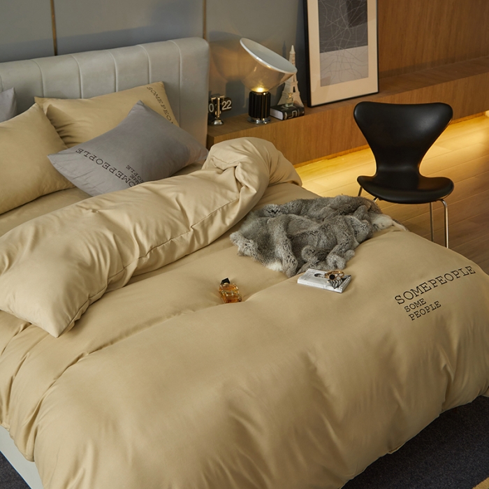 91家纺网 家纺一手货源 找家纺 凡客2021秋冬新款贝利卡埃类棉刺绣磨毛四件套 贝利卡-米黄