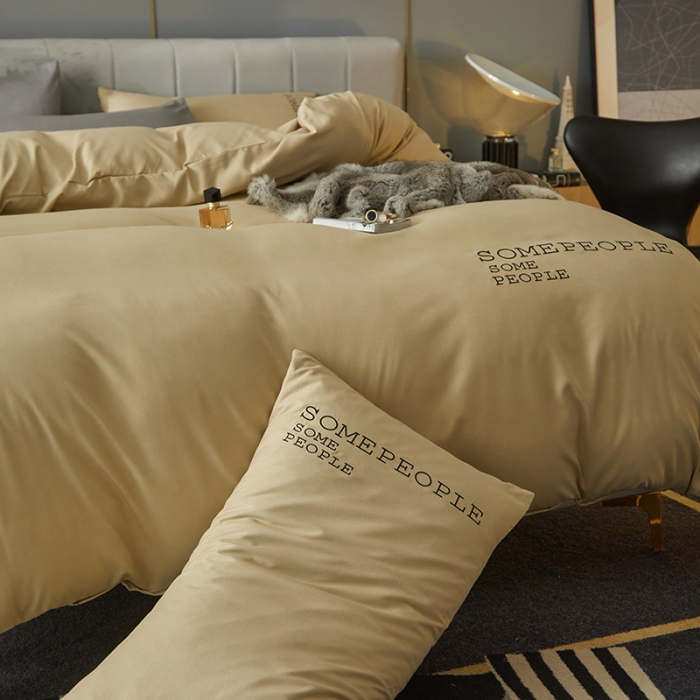 91家纺网 家纺一手货源 找家纺 凡客2021秋冬新款贝利卡埃类棉刺绣磨毛四件套 贝利卡-米黄