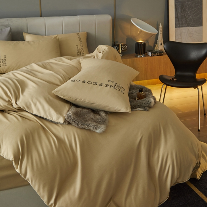 91家纺网 家纺一手货源 找家纺 凡客2021秋冬新款贝利卡埃类棉刺绣磨毛四件套 贝利卡-米黄