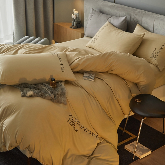 91家纺网 家纺一手货源 找家纺 凡客2021秋冬新款贝利卡埃类棉刺绣磨毛四件套 贝利卡-米黄