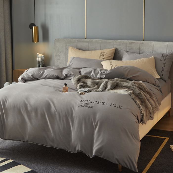 91家纺网 家纺一手货源 找家纺 凡客2021秋冬新款贝利卡埃类棉刺绣磨毛四件套 贝利卡-银灰