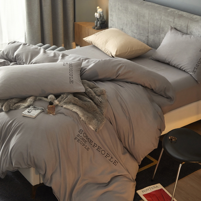 91家纺网 家纺一手货源 找家纺 凡客2021秋冬新款贝利卡埃类棉刺绣磨毛四件套 贝利卡-银灰