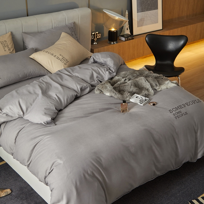 91家纺网 家纺一手货源 找家纺 凡客2021秋冬新款贝利卡埃类棉刺绣磨毛四件套 贝利卡-银灰