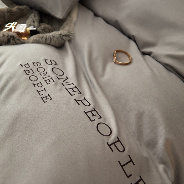 91家纺网 家纺一手货源 找家纺 凡客2021秋冬新款贝利卡埃类棉刺绣磨毛四件套 贝利卡-银灰