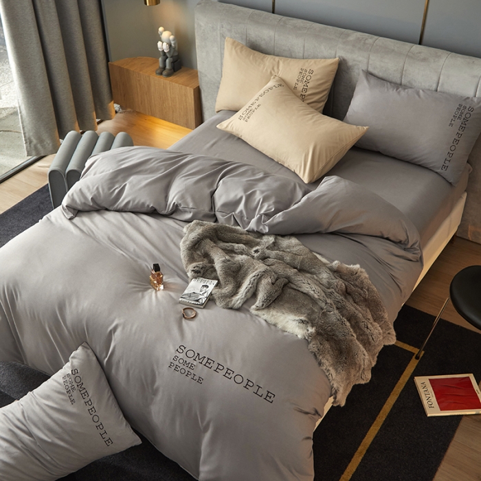 91家纺网 家纺一手货源 找家纺 凡客2021秋冬新款贝利卡埃类棉刺绣磨毛四件套 贝利卡-银灰