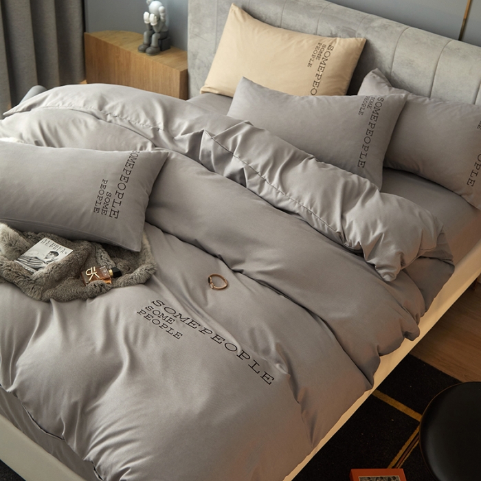 91家纺网 家纺一手货源 找家纺 凡客2021秋冬新款贝利卡埃类棉刺绣磨毛四件套 贝利卡-银灰