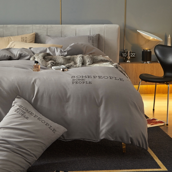 91家纺网 家纺一手货源 找家纺 凡客2021秋冬新款贝利卡埃类棉刺绣磨毛四件套 贝利卡-银灰